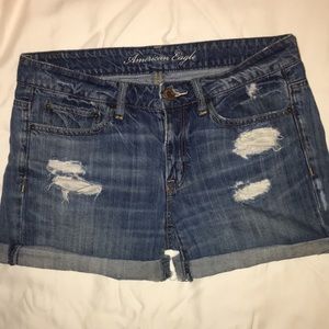 Distressed denim shorts